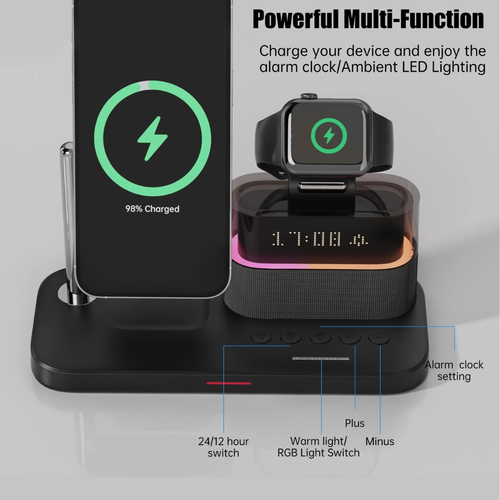5-in-1 Magnetic Wireless Charging Station with Alarm Clock & Night Light alternate view
