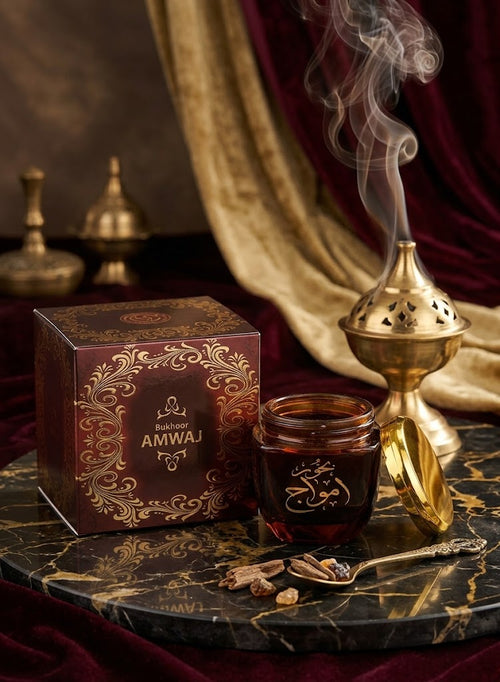Bukhoor Amwaj | Premium Arabic Incense | Amber Jar & Ornate Gift Box | بخور أمواج الفاخر