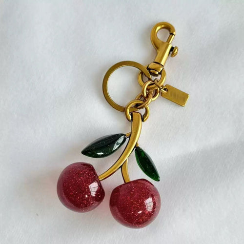 Coach Inspired Cherry Keychain | Glitter Resin Cherries & Gold Hardware | Bag Charm