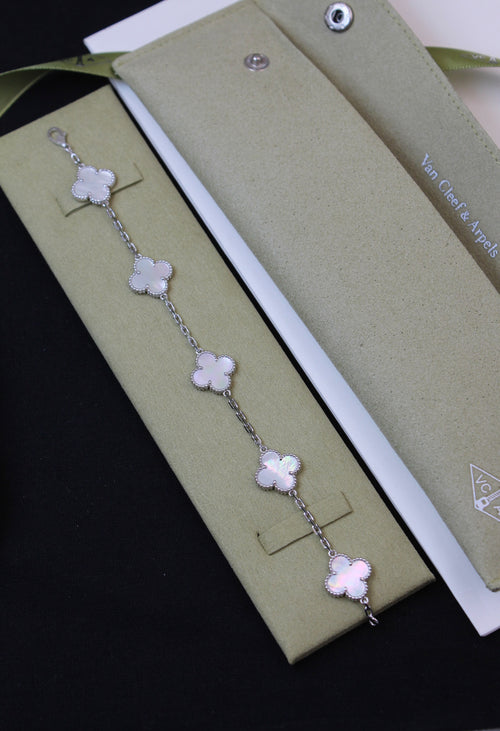 VanCleef & Arpels Vintage Alhambra Bracelet – 5 Motifs | 18K Gold Plated | Mother of Pearl alternate view