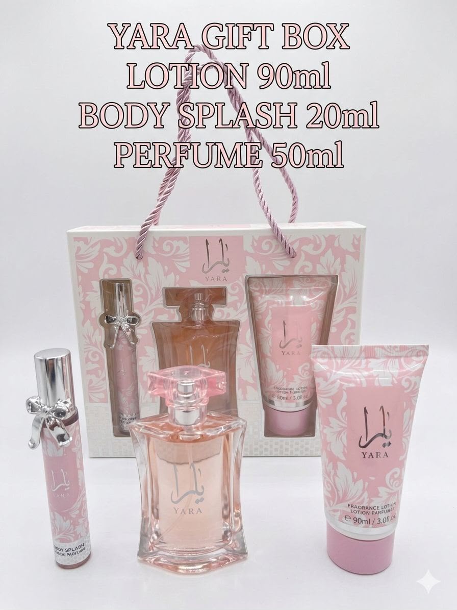 Yara Gift Box by Lattafa | 3-Piece Fragrance Set | Perfume 50ml, Body Splash 20ml & Lotion 90ml