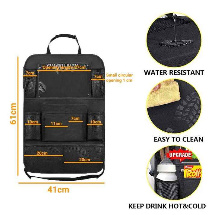 Car Seat Back Storage Bag – Polyester Organizer, Hook-Type Installation
