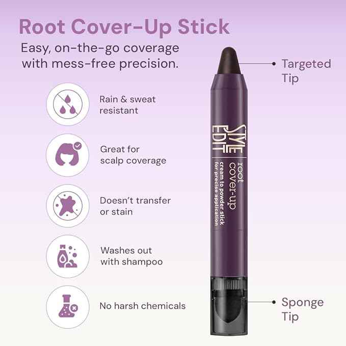 Style Edit Root Cover Up Stick – Black, Instant Touch-Up for Hair Roots