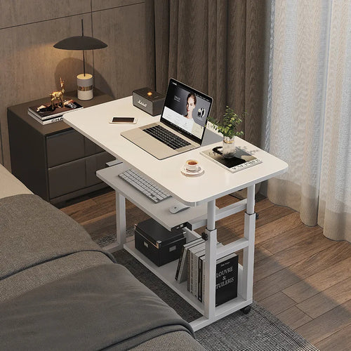 Movable Laptop Desk Wooden Height-adjustable Computer Desk Simple Storage Computer Table with Wheel alternate view