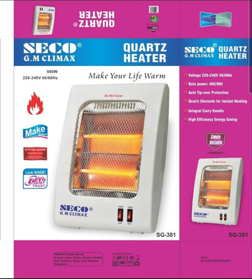 SECO G.M Climax SG-381 Quartz Heater – 800W | Dual Heat Settings | Energy-Efficient Room Heater