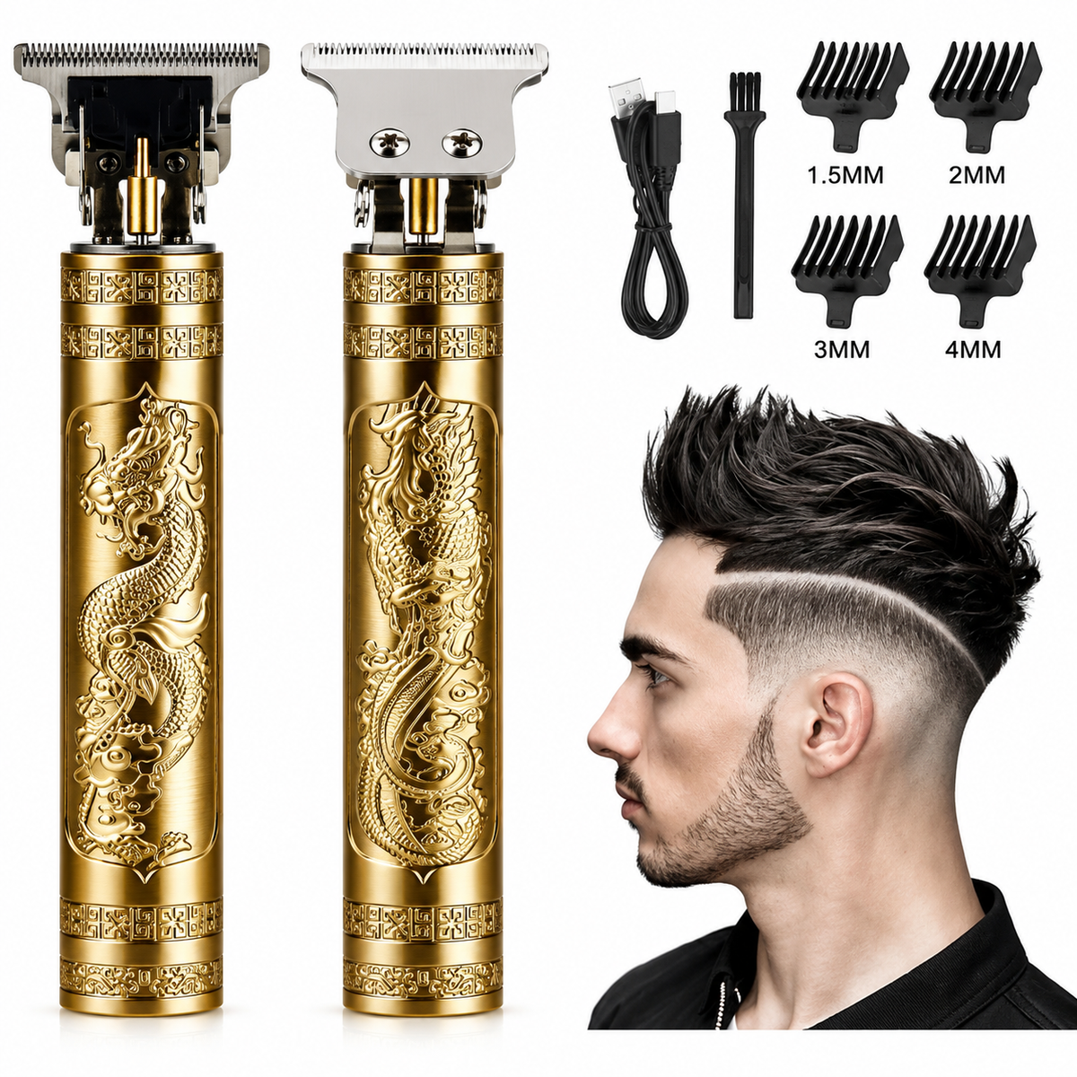 Gold Dragon Usb Rechargeable Cordless Men Professional Barber Electric Haircut Razor VintageT9 Hair Trimmers - Majlismart