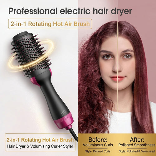 2-in-1 Rotating Hot Air Brush | Hair Dryer & Volumising Curler Styler
