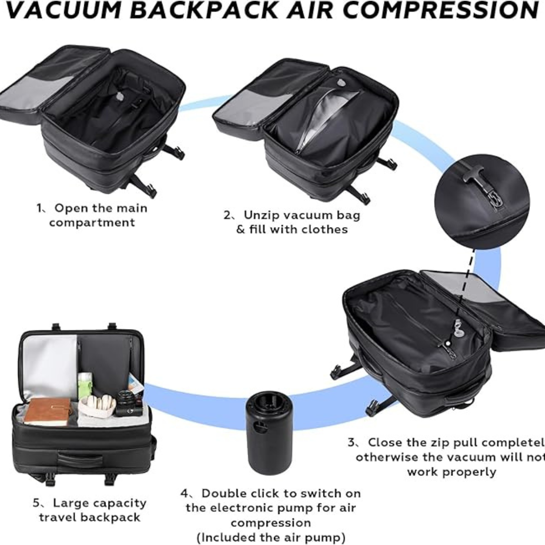 Traveling Bag Vacuum Compression With Air Pump Device 17-Inch Backpack, Waterproof Oxford Fabric - Majlismart