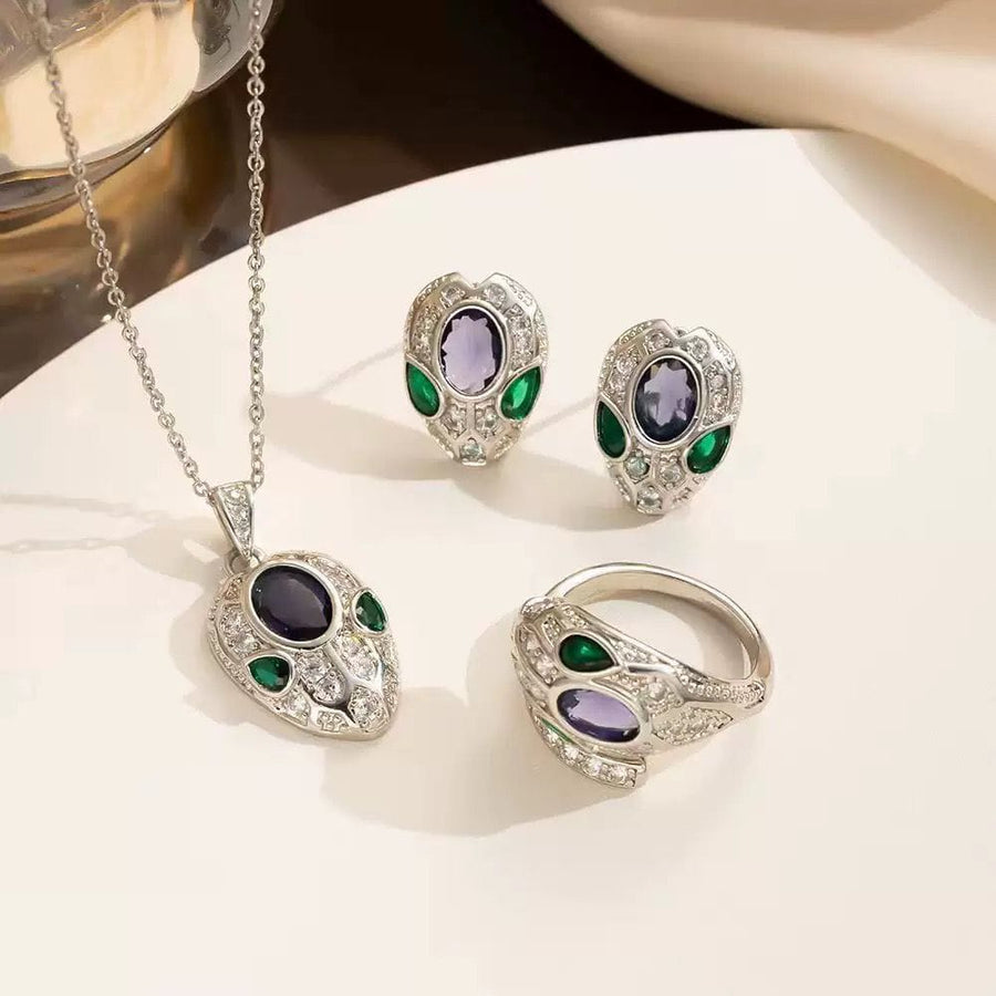 Bvlgari Serpenti Inspired 3-Piece Jewellery Set | Gold Snake Pendant, Earrings & Ring | Crystal Pavé