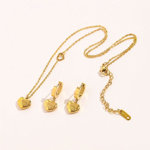 Tiffany & Co. Inspired Gold Heart Pendant Necklace & Hoop Earrings Set