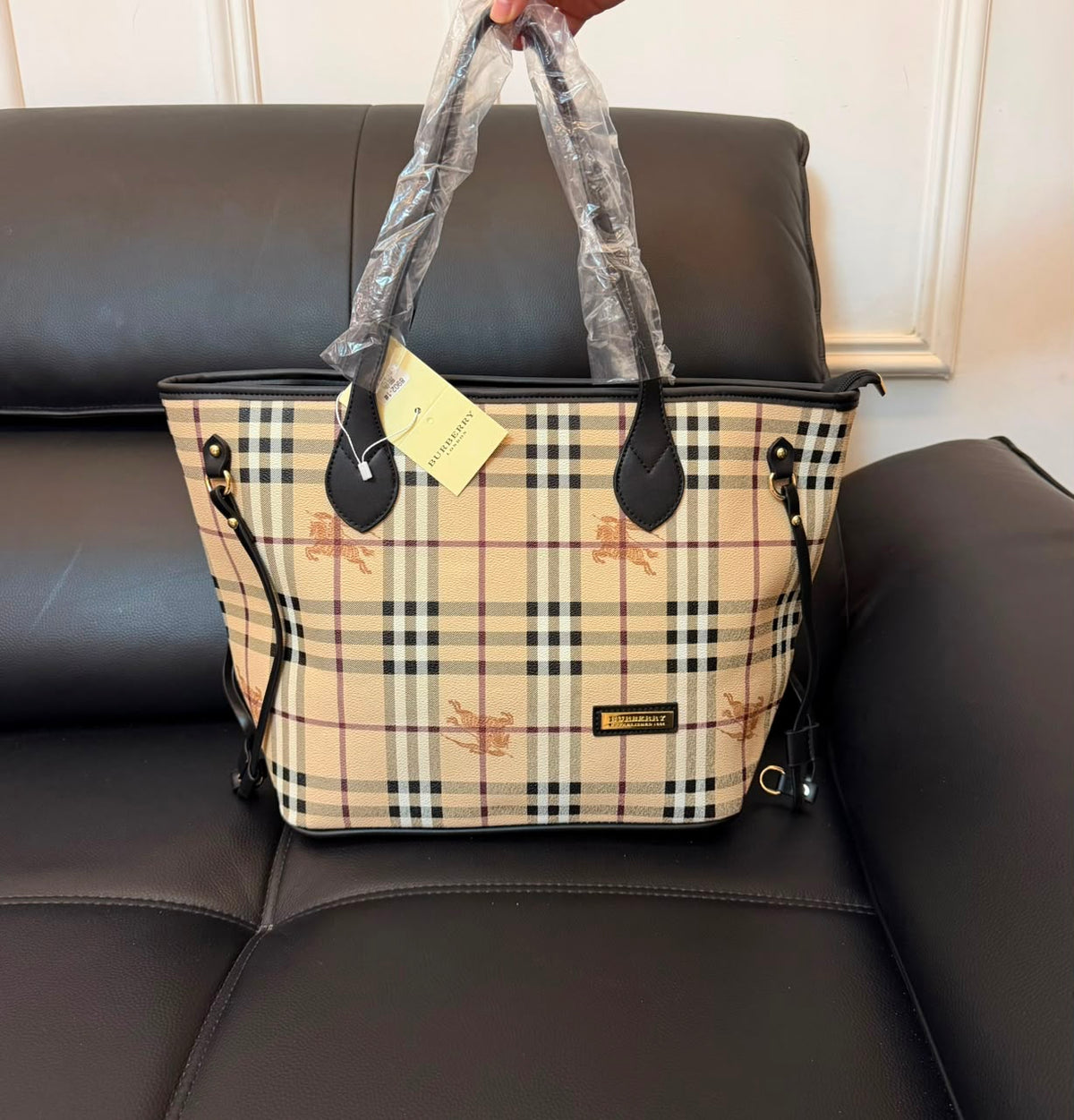 Burberry Inspired Tote Shopper Bag | Classic Check Design | 46×16×29cm
