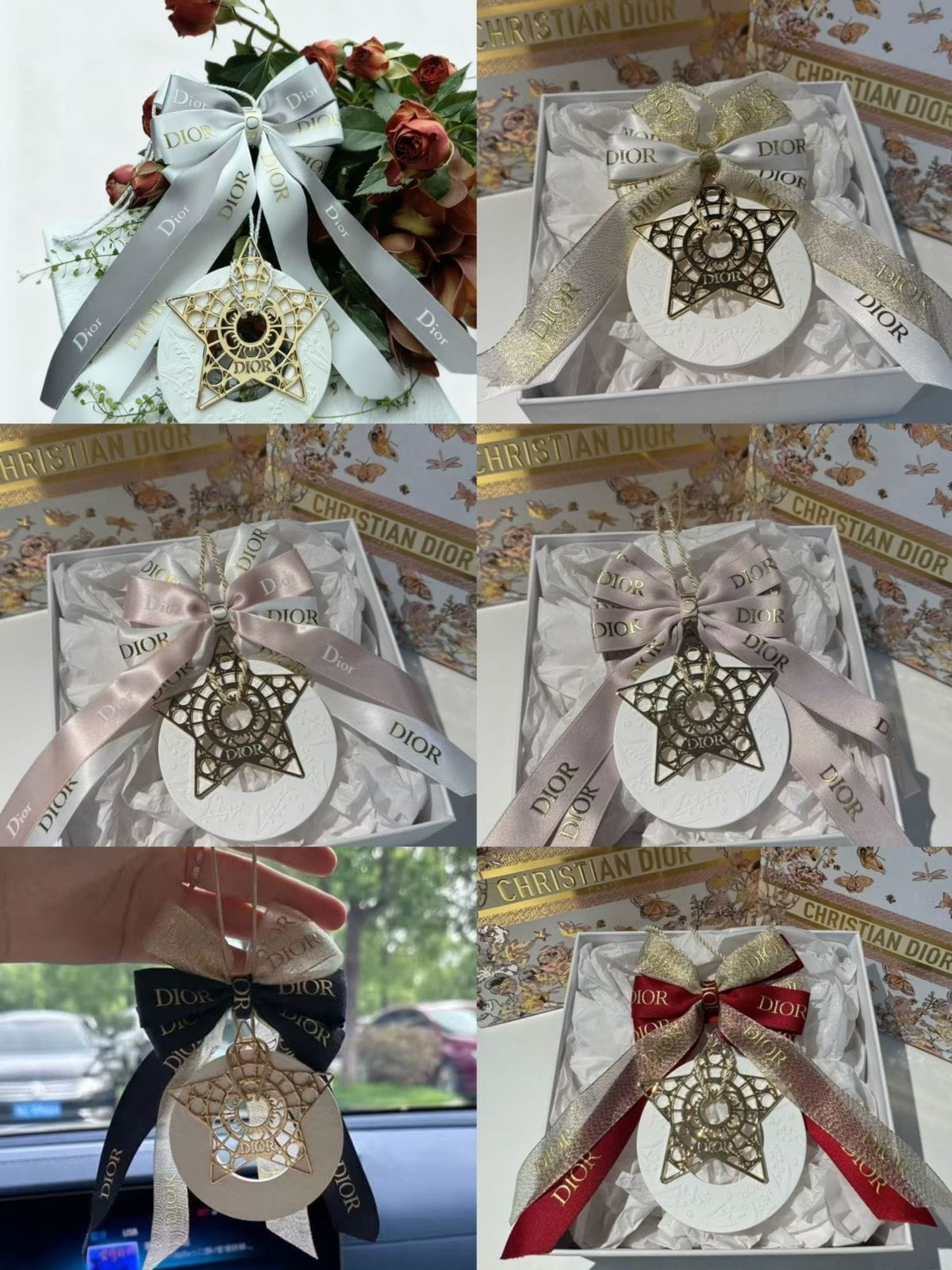 Dior Inspired Car Fragrance Stone Hanger | Satin Ribbon Bow & Gold Star | Car Air Freshener