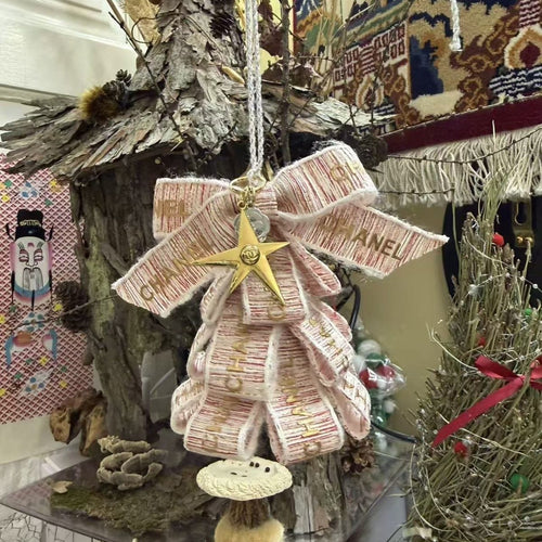 Chanel Inspired Luxury Car Hanger | Pink Tweed Ribbon & Gold Star Charm