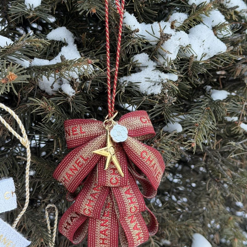 Chanel Inspired Luxury Car Hanger | Pink Tweed Ribbon & Gold Star Charm alternate view