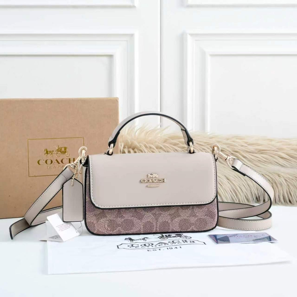 Coach 412 Structured Handbag | Classic Mini Bag with Box | 19×5×6cm