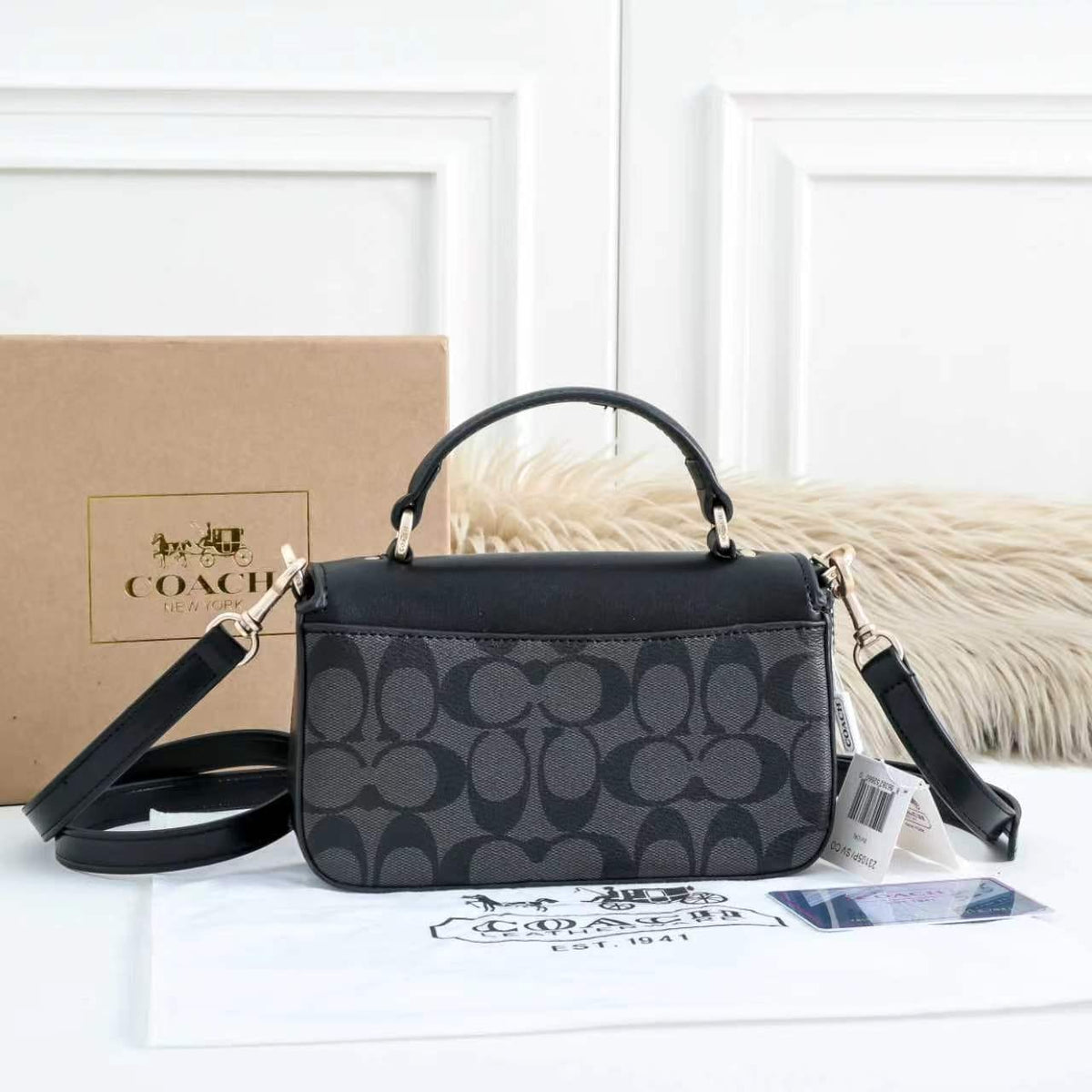Coach 412 Structured Handbag | Classic Mini Bag with Box | 19×5×6cm