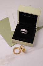 Van Cleef & Arpels Perlée Inspired 3-Row Diamond Ring | Gold, Rose Gold & Silver | Crystal Pavé Band 3