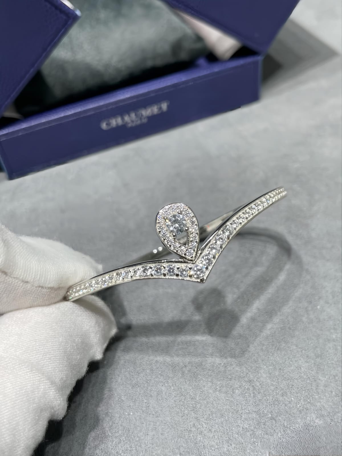 V-Shape Zircon Cuff Bangle | Teardrop Pave Stone Bracelet for Women